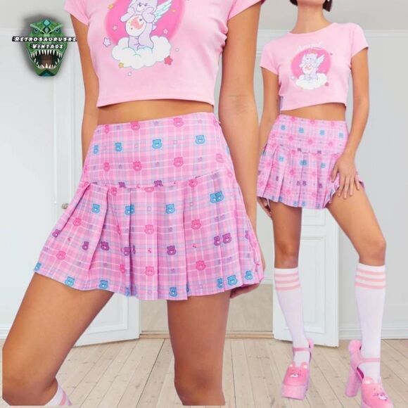 DOLLS Kill x Care Bears Harmony in My Heart Plaid Pleated Mini Skirt, Small NWT - Picture 2 of 11